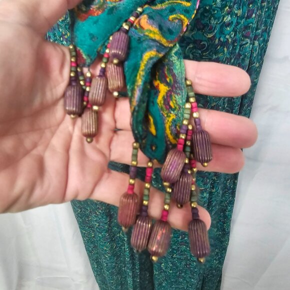 Vintage Carole Little Green Palazzo Jumpsuit Paisley Layered Beaded Boho 10 - Picture 3 of 9